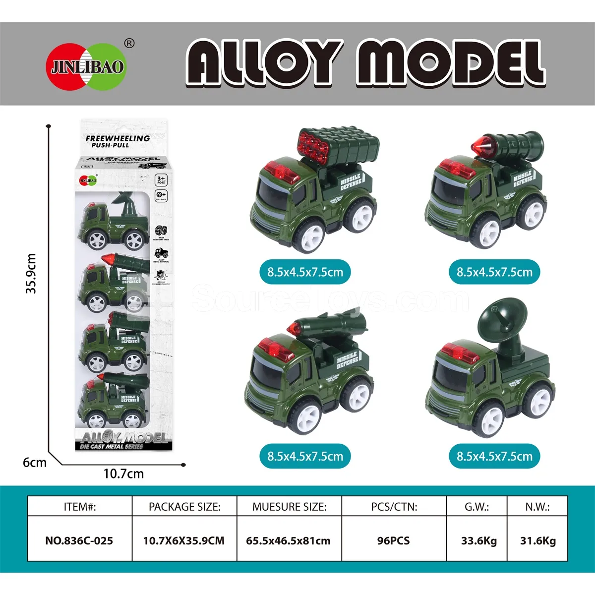 4PCS Alloy Friction Military Vehicles