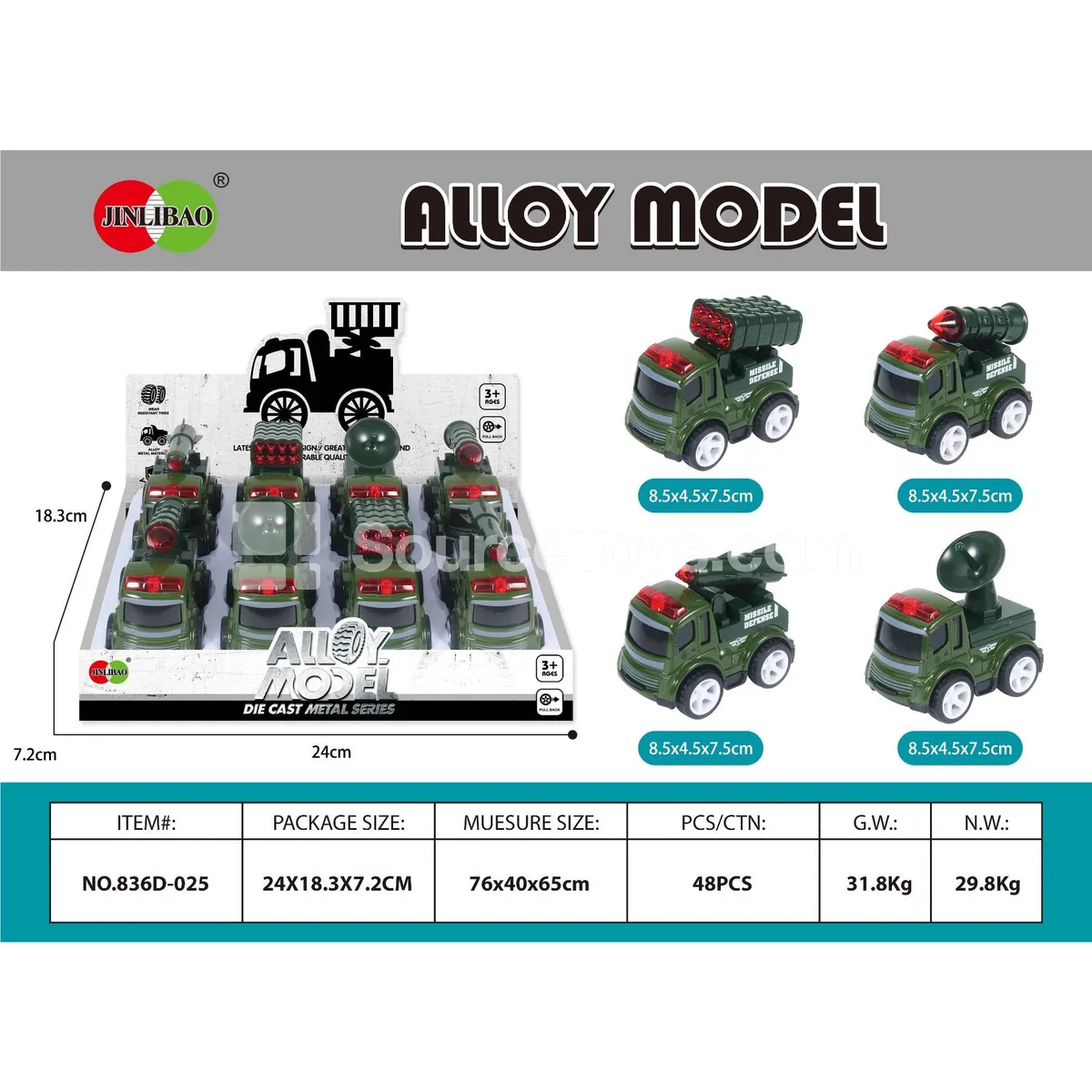 8pcs Display Box Alloy Friction Military Vehicles