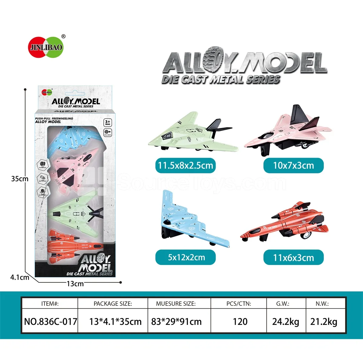 4PCS Long Window Box Friction Alloy Airplanes