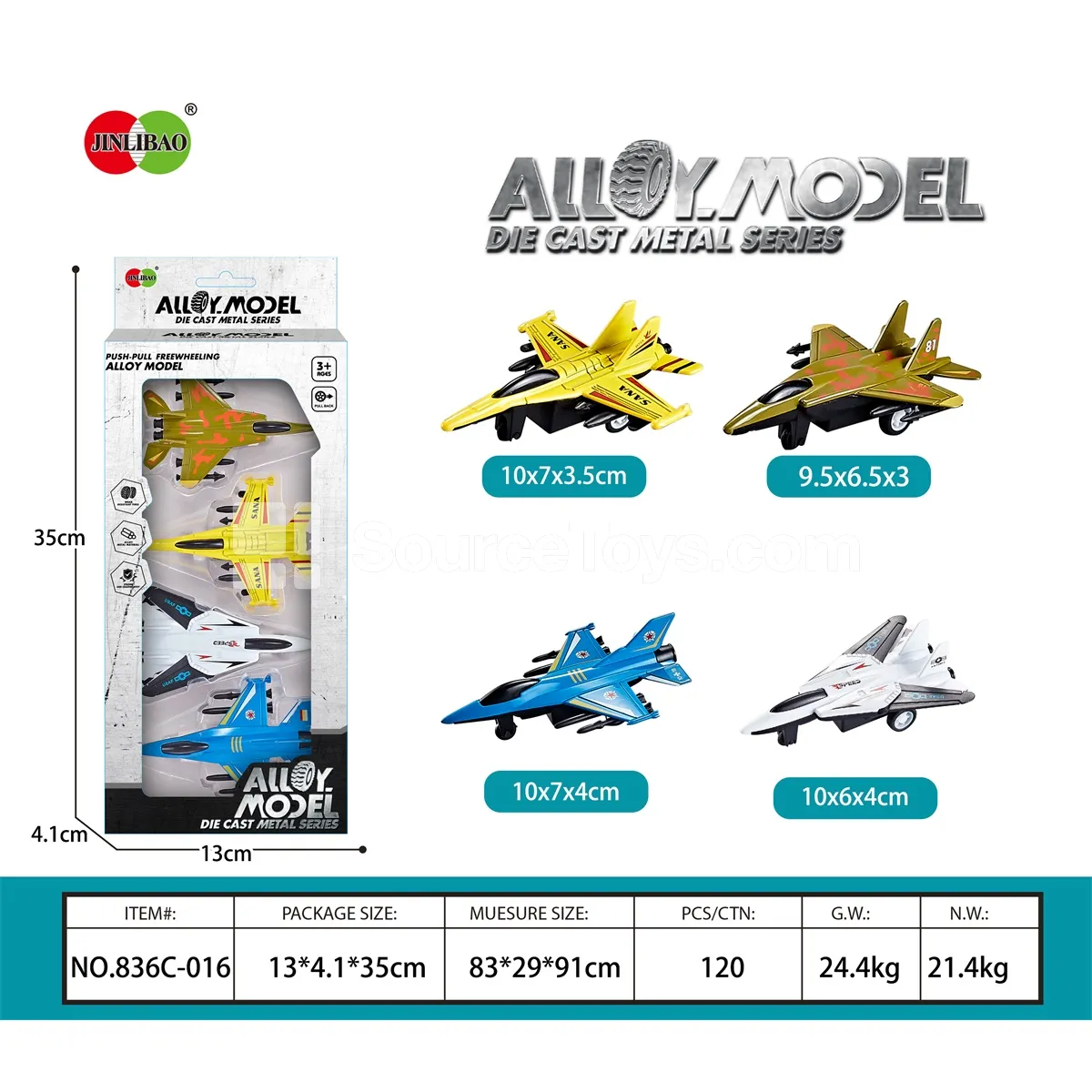 4PCS Long Window Box Pull-Back Alloy Airplanes