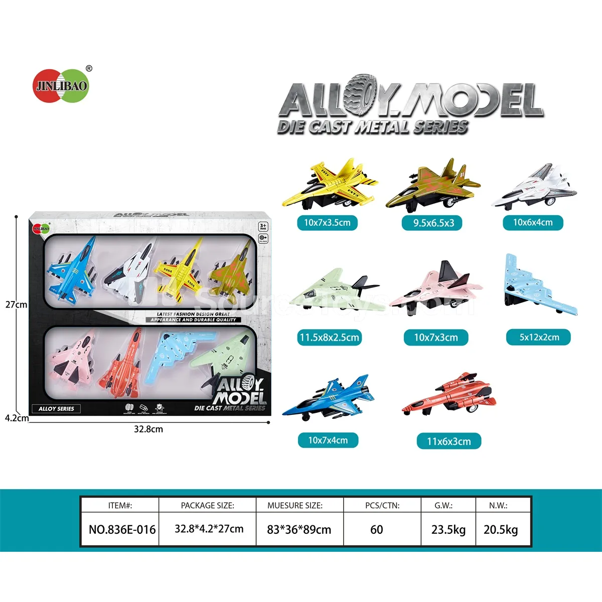 8PCS Window Box Friction Powered Alloy Airplane Set
