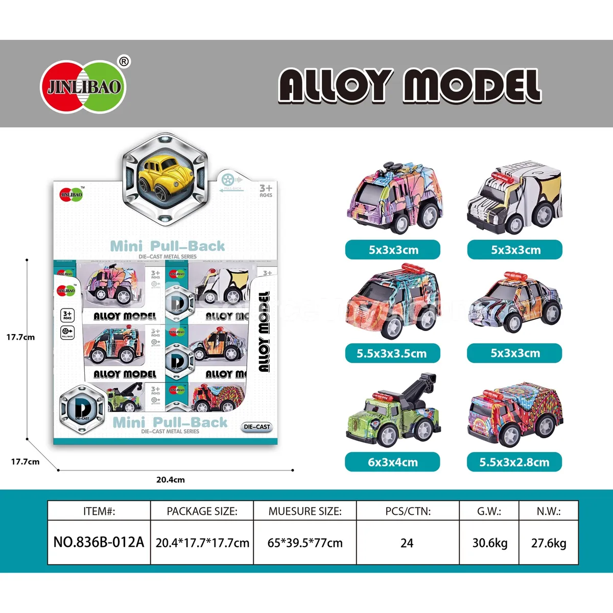 24PCS Display Box Mini Cartoon Graffiti Friction-Powered Alloy Municipal Vehicles