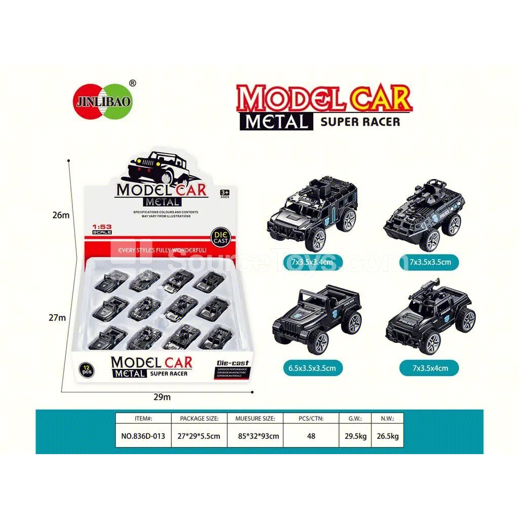 12pcs/Flat Display Box Friction Alloy Police Car