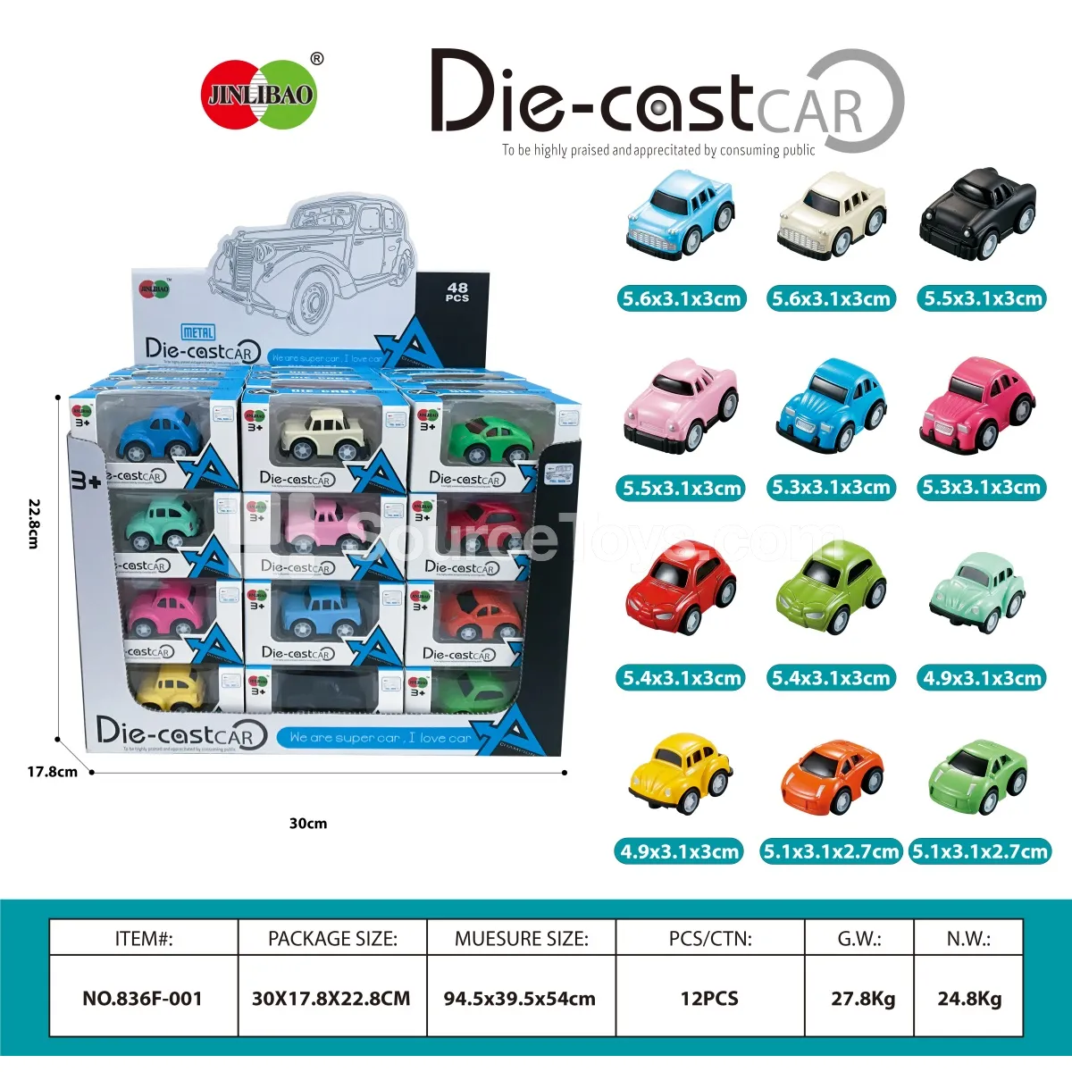 48PCS Display Box Mini Q-Style Friction Alloy Cars