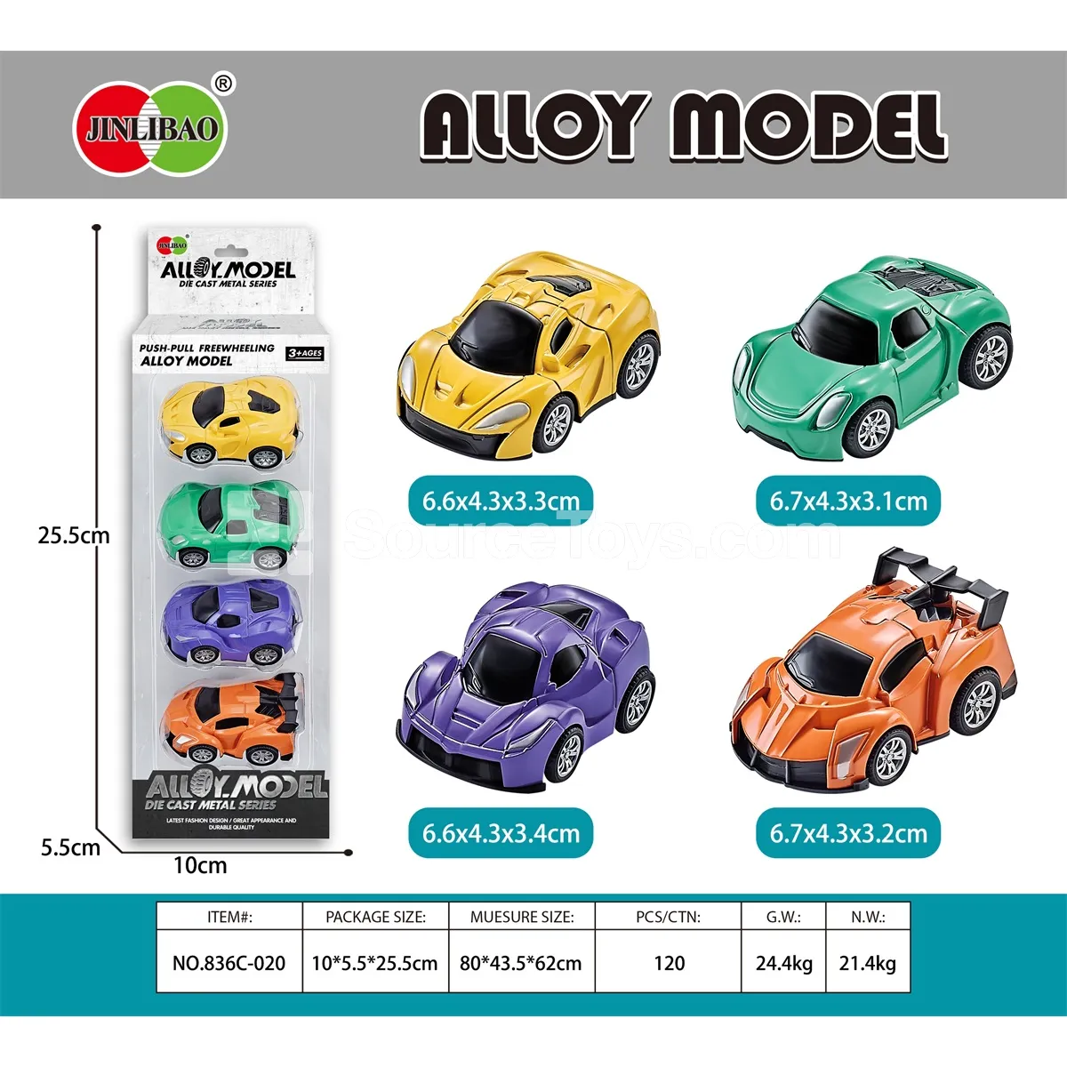 4PCS Alloy Friction-Powered Sports Cars in Window Box 4PCS Alloy Friction-Powered Sports Cars in Window Box