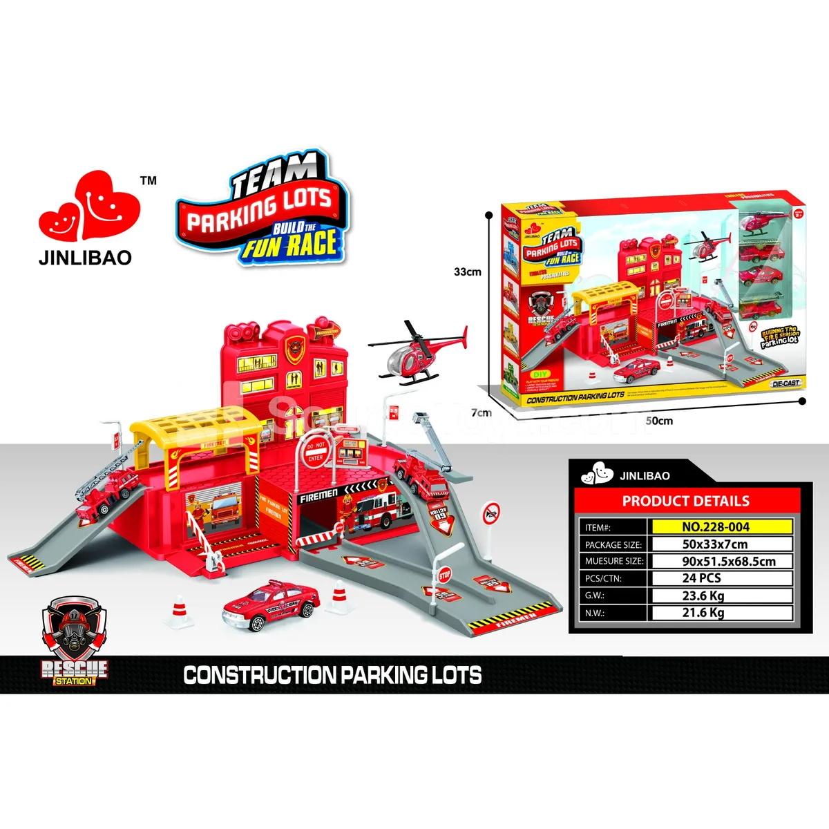 Fire Station Parking Lot with 4 Alloy Cars