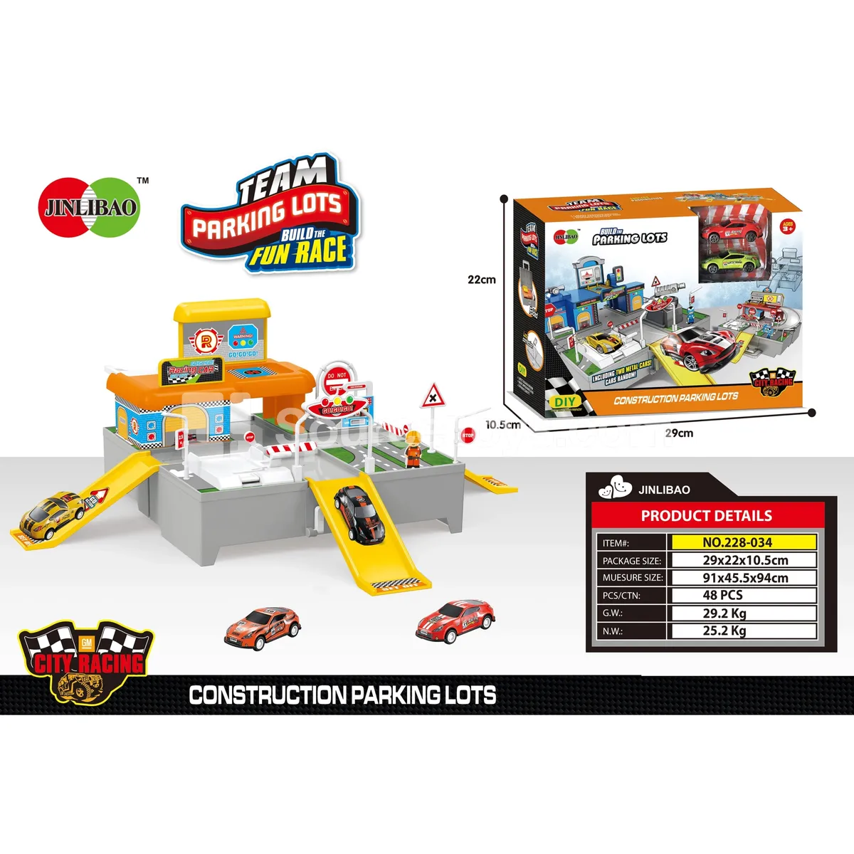 Portable Storage Case Orange Racing Scene with 2 Metal Cars