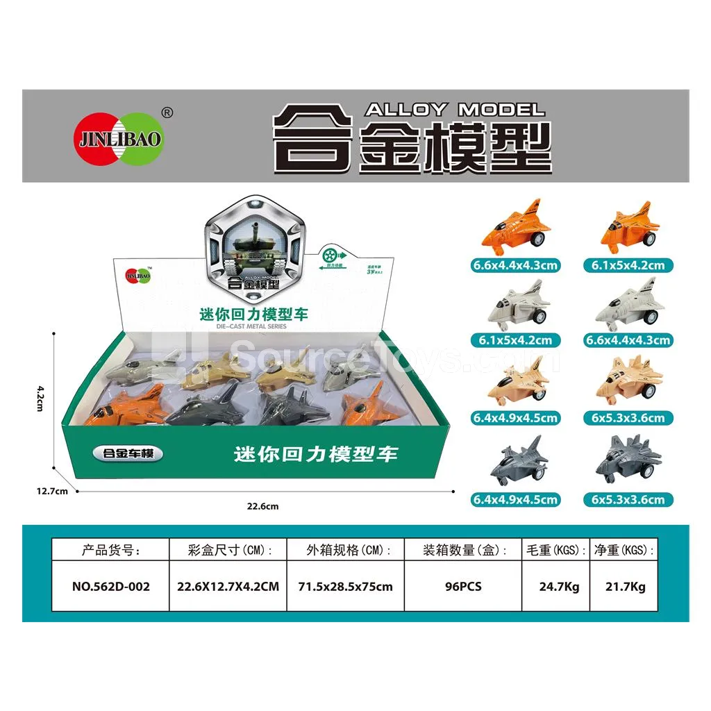 Mini Pull-Back Alloy Fighter Planes, 8 pcs Display Box
