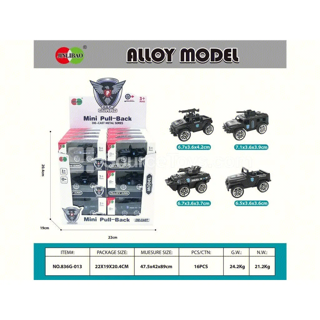 24-Pack Display Box Alloy Friction Police Car