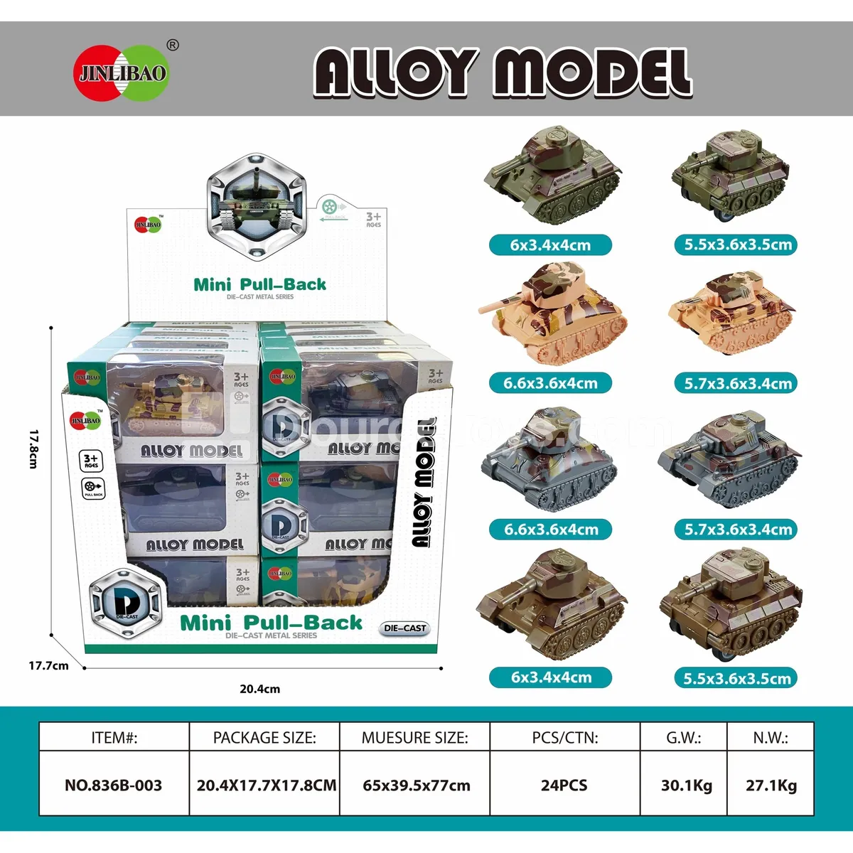 24pcs Display Box Mini Pullback Alloy Tank 24pcs Display Box Mini Pullback Alloy Tank