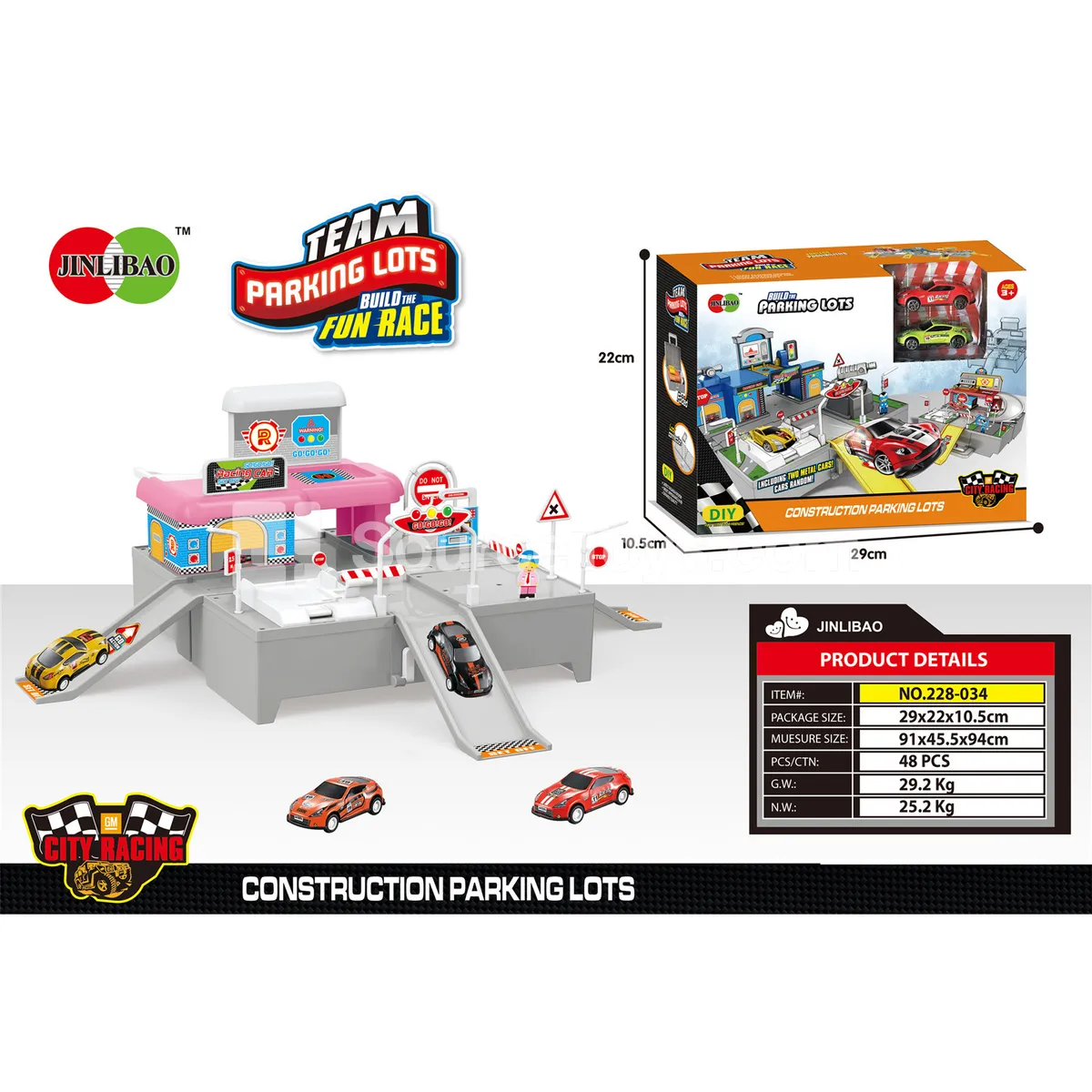 Portable Storage Box Pink Racing Scene with 2 Metal Cars