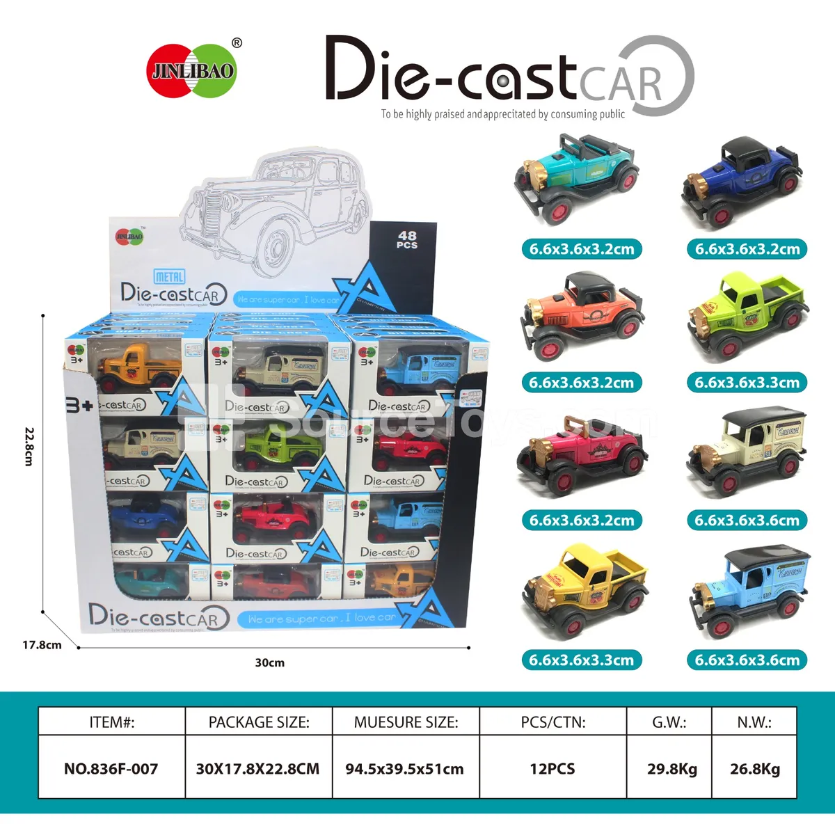 48PCS Display Box Pullback Alloy Classic Cars 48PCS Display Box Pullback Alloy Classic Cars