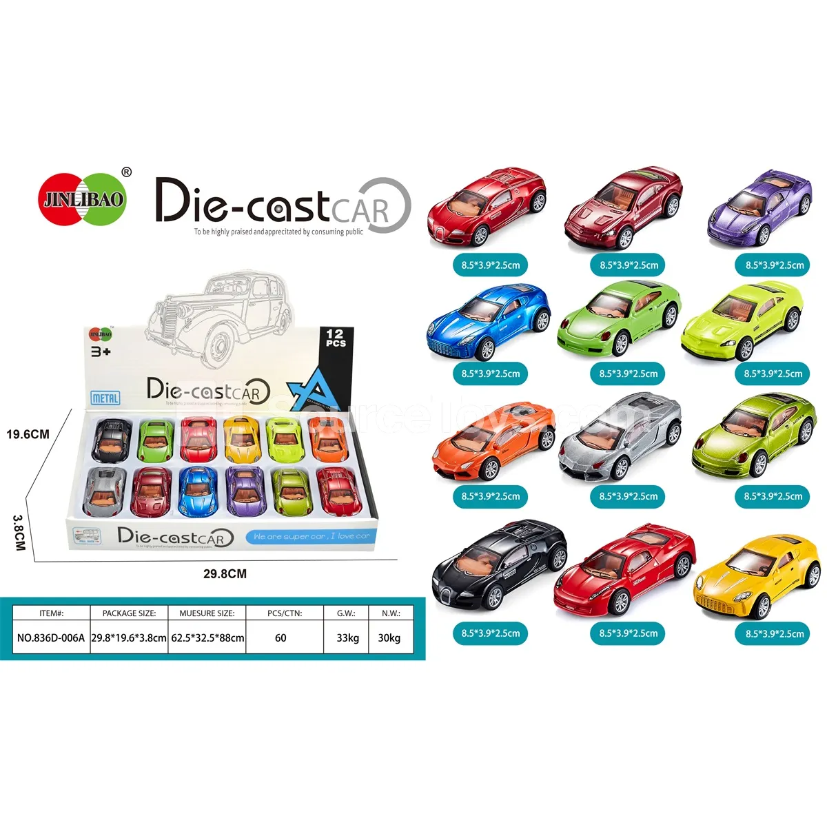 12-Pack Display Box Pull-Back Alloy Racing Cars 12-Pack Display Box Pull-Back Alloy Racing Cars