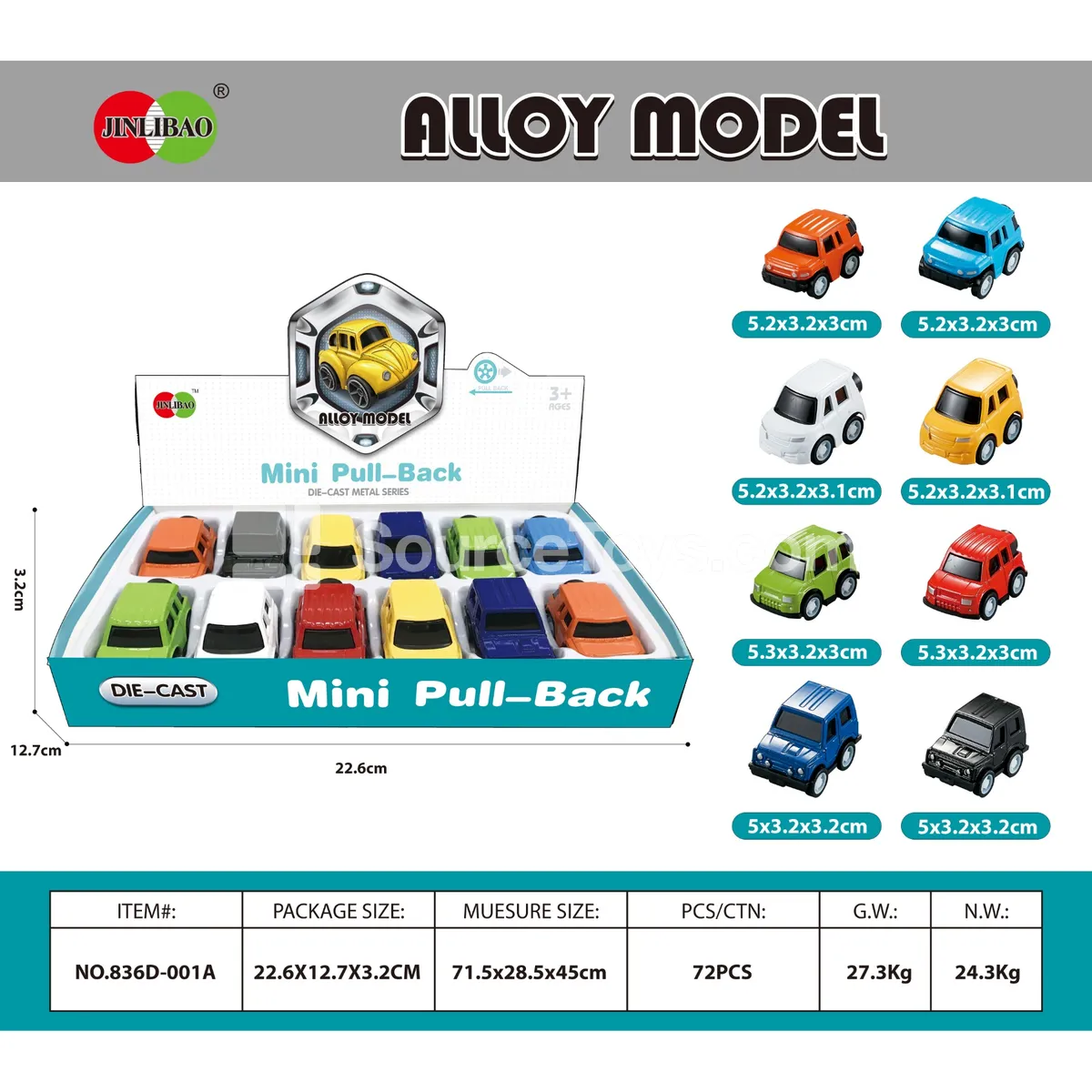 12pcs Display Box Mini Q-Version Pullback Alloy Cars