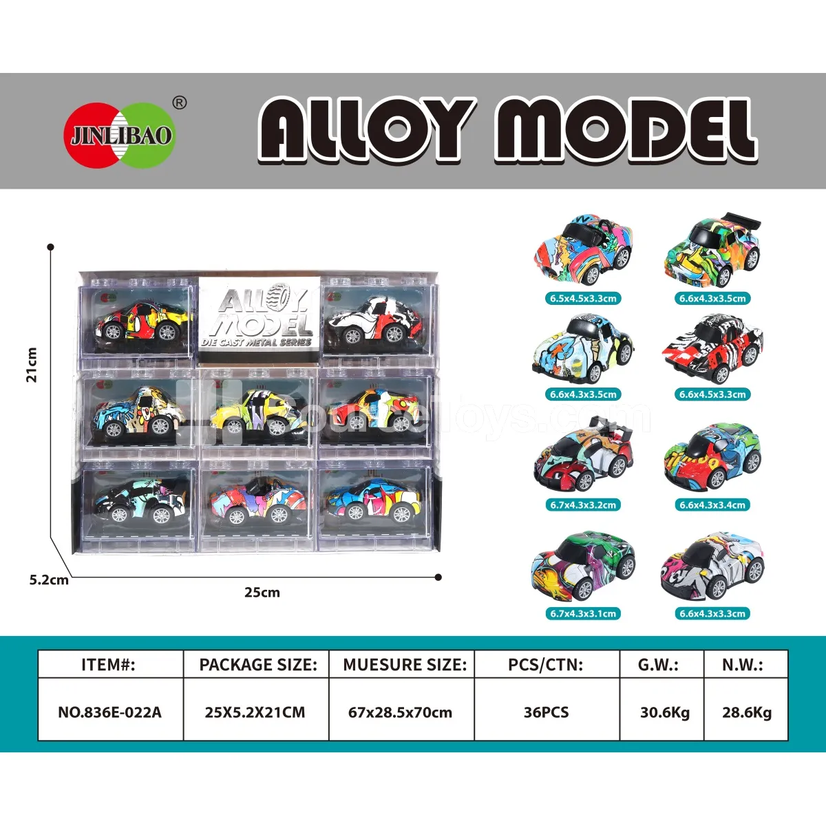 8PCS Building Blocks Window Box Alloy Q-Style Pullback Graffiti Sports Car Set
