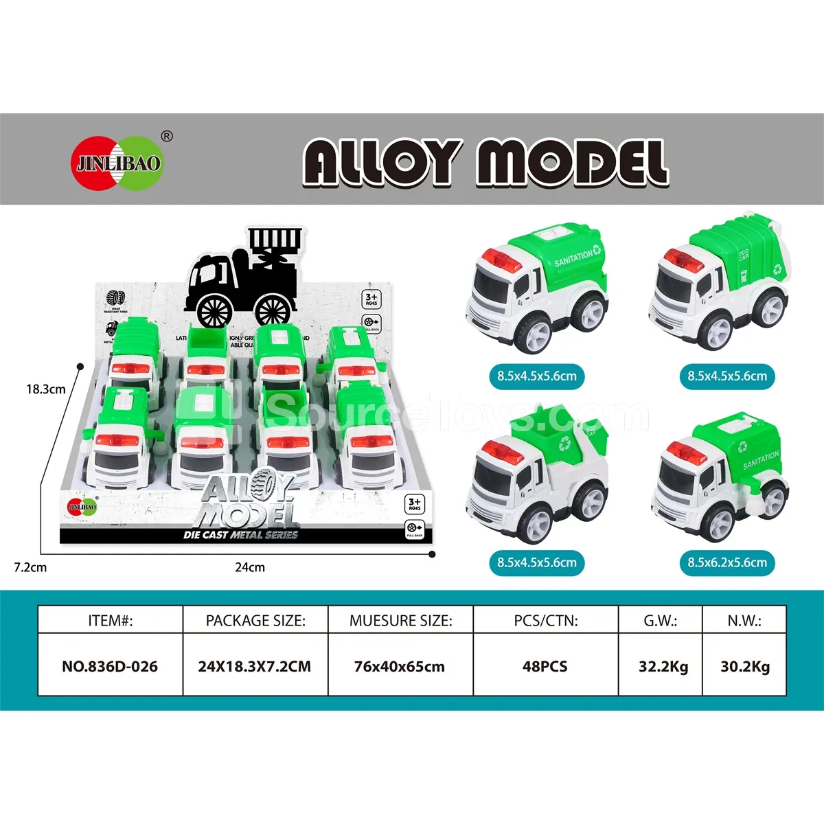 8 pcs Display Box Alloy Pullback City Sanitation Trucks 8 pcs Display Box Alloy Pullback City Sanitation Trucks