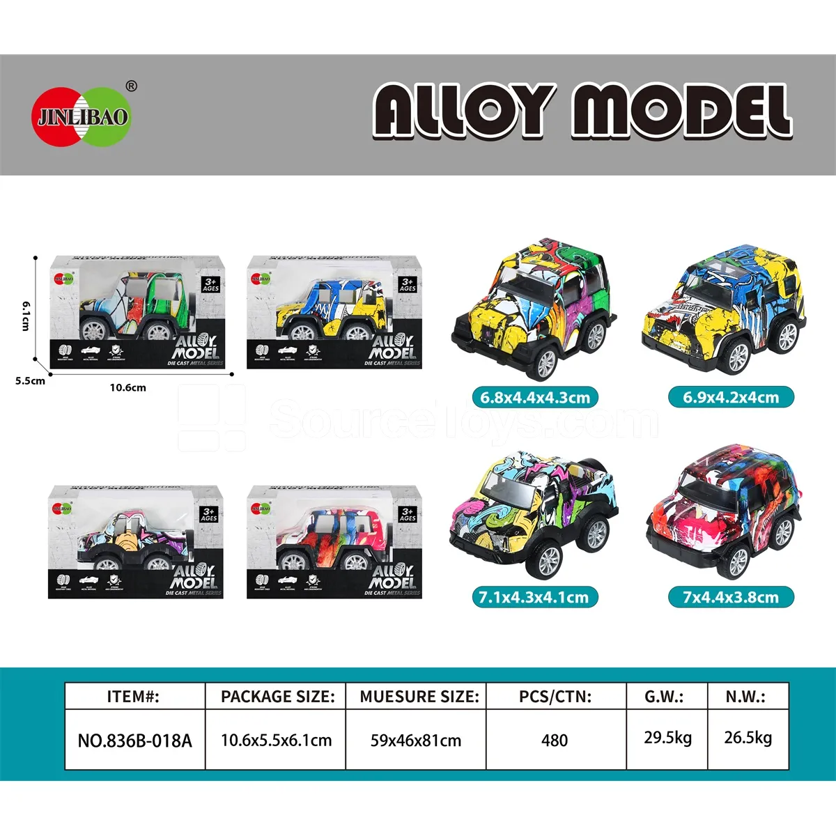 1pc Window Box Alloy Q-Style Friction-Powered Graffiti Off-Road Car
