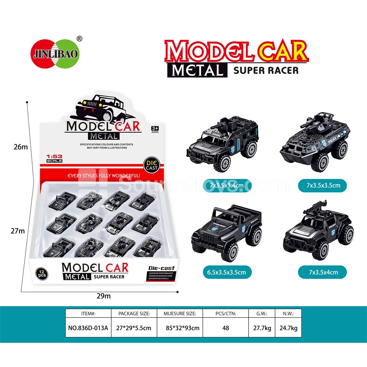 12pcs Display Box Die-cast Police Car 12pcs Display Box Die-cast Police Car