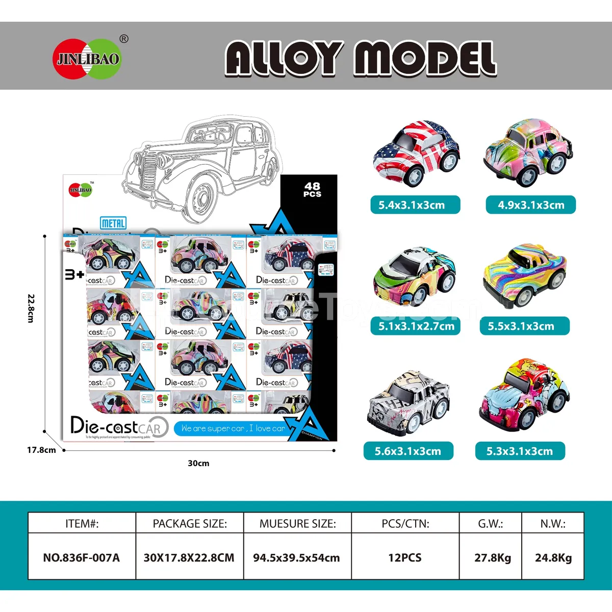 48PCS Display Box Mini Graffiti Pullback Alloy Cars 48PCS Display Box Mini Graffiti Pullback Alloy Cars