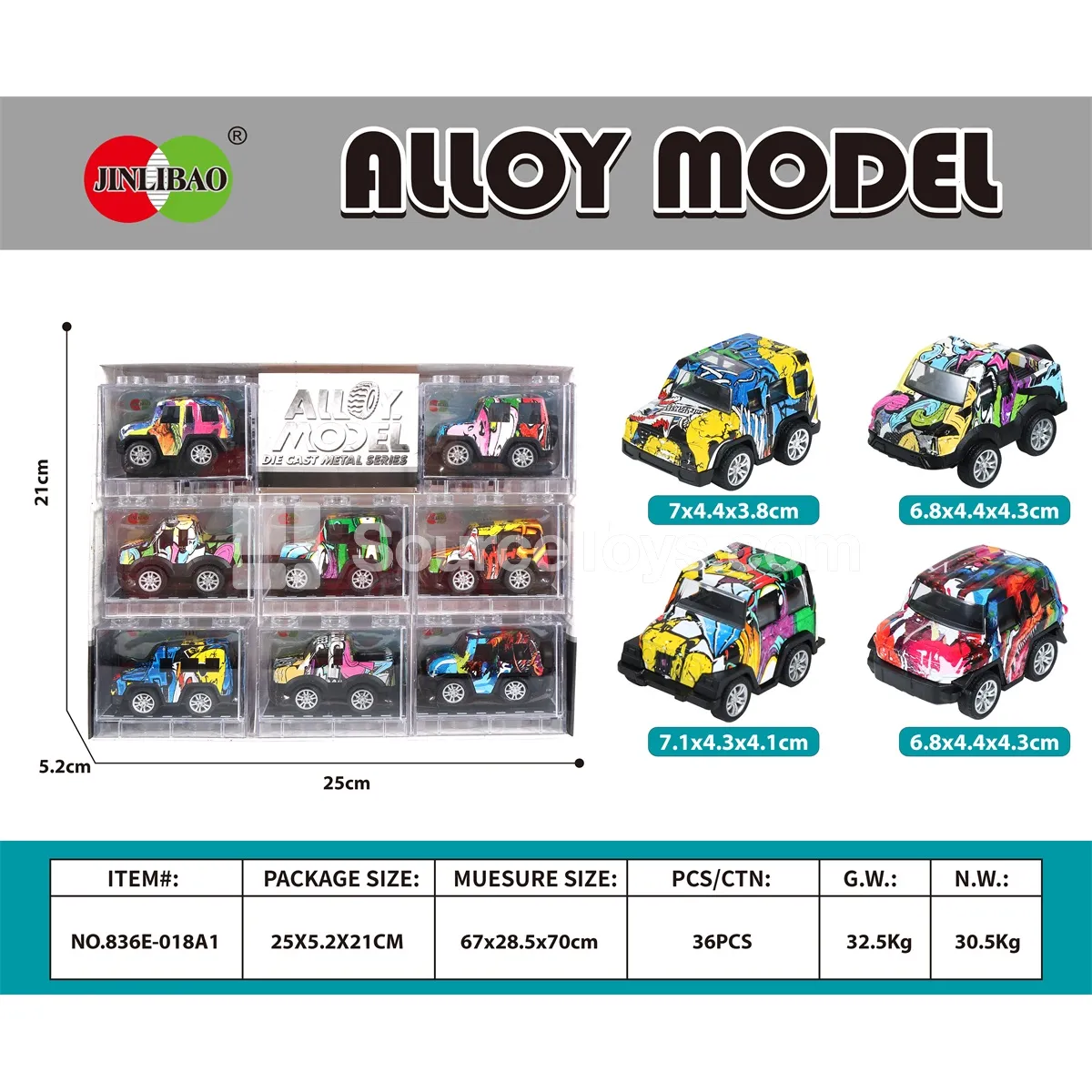 8pcs Building Blocks Window Box Alloy Q-Style Friction-Powered Graffiti Off-Road Car