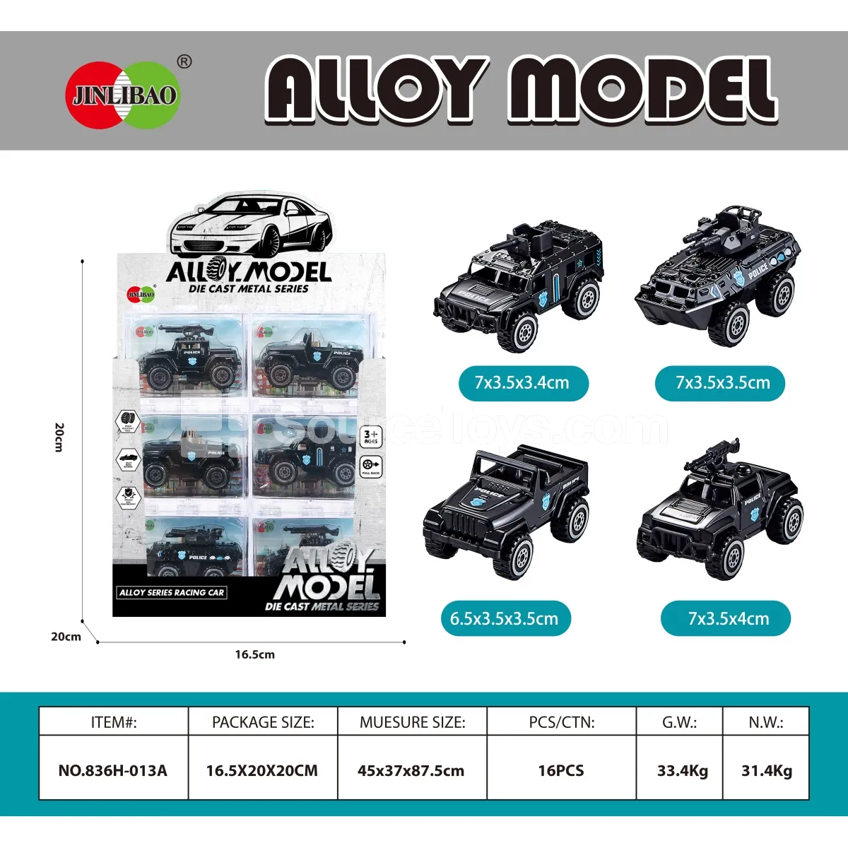 24PCS Alloy Scooter Police Car in Building Block Box