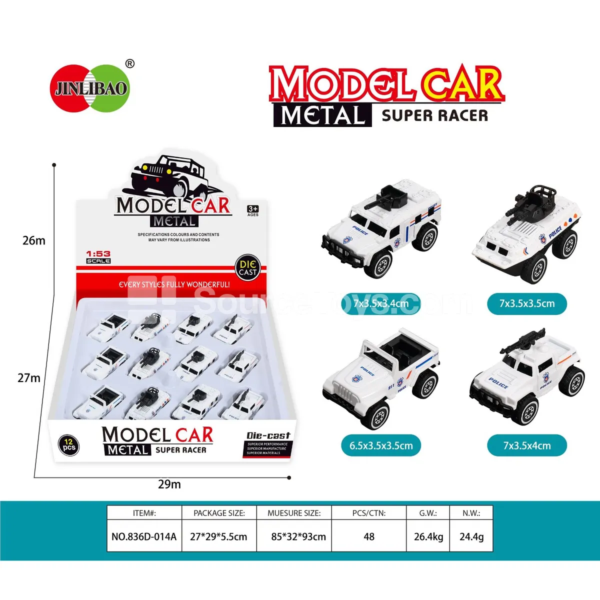 12pcs Display Box Die-cast White Police Car 12pcs Display Box Die-cast White Police Car