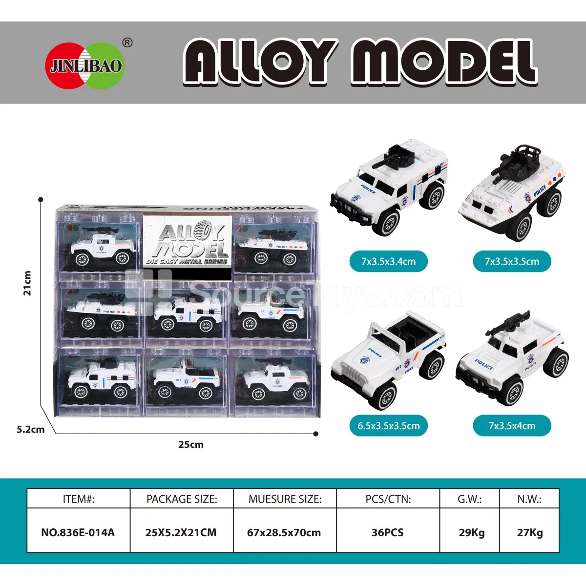 8PCS Building Blocks Window Box Scooter Alloy White Police Car