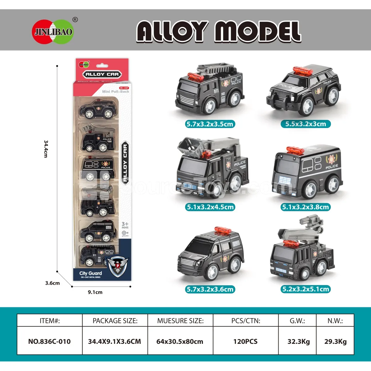 6PCS Mini Q-version Alloy Pull-back Police Car in Window Box 6PCS Mini Q-version Alloy Pull-back Police Car in Window Box