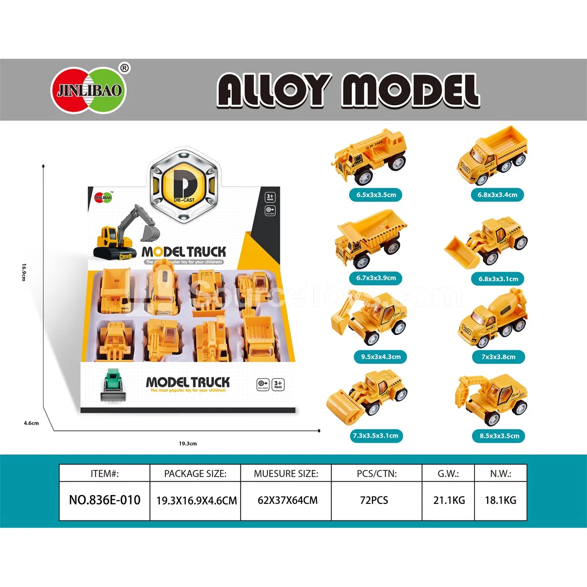 8pcs Flat Display Box Pullback Alloy Construction Vehicle 8pcs Flat Display Box Pullback Alloy Construction Vehicle