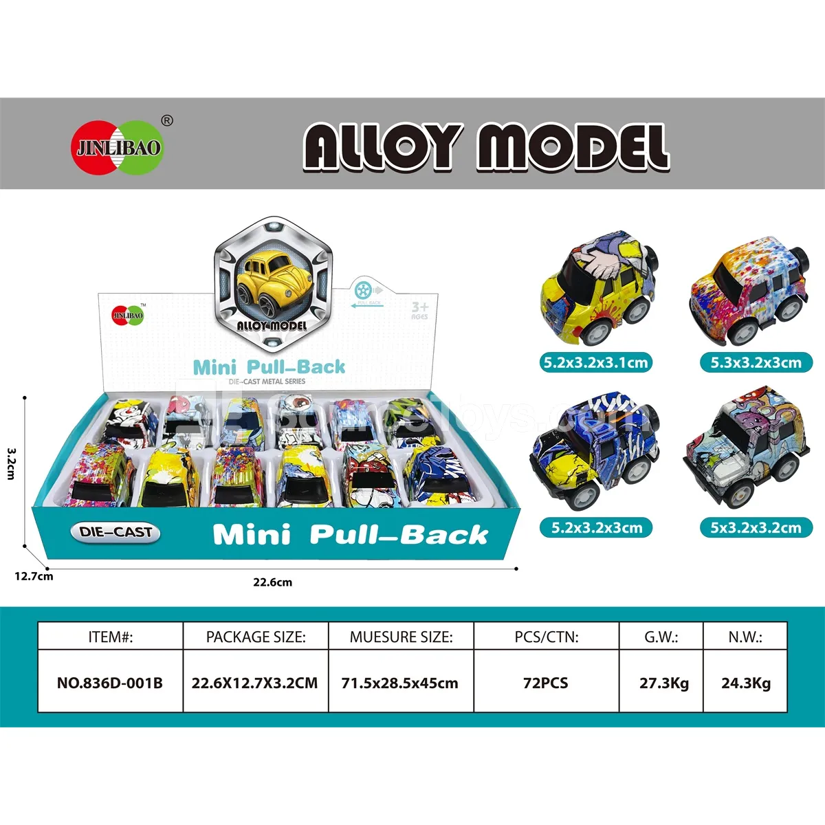 Mini Graffiti Pullback Alloy Cars - 12 pcs Display Box Mini Graffiti Pullback Alloy Cars - 12 pcs Display Box