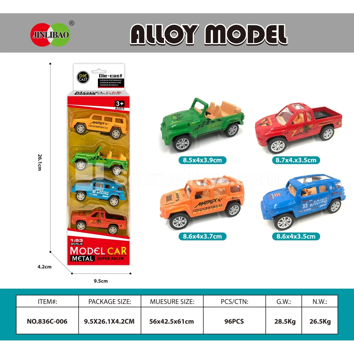 4PCS Pullback Alloy Sports Cars in Long Window Box 4PCS Pullback Alloy Sports Cars in Long Window Box