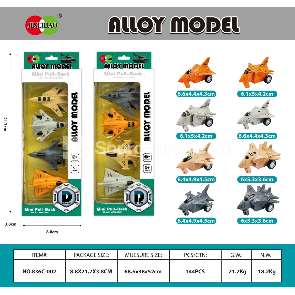 4-Pack Long Window Box Mini Pullback Alloy Fighter Planes 4-Pack Long Window Box Mini Pullback Alloy Fighter Planes