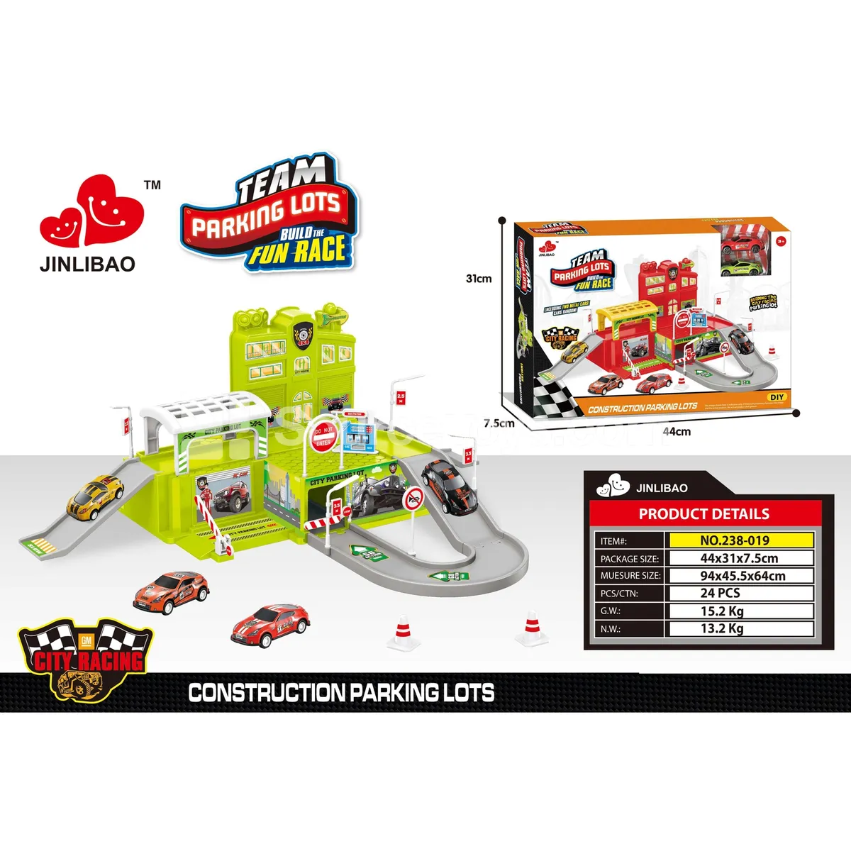 Fire City Race Car Parking Lot with 2 Metal Cars Fire City Race Car Parking Lot with 2 Metal Cars