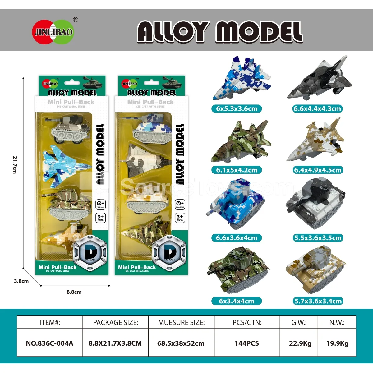 4PCS Mini Doodle Pullback Alloy Fighter & Tank in Window Box