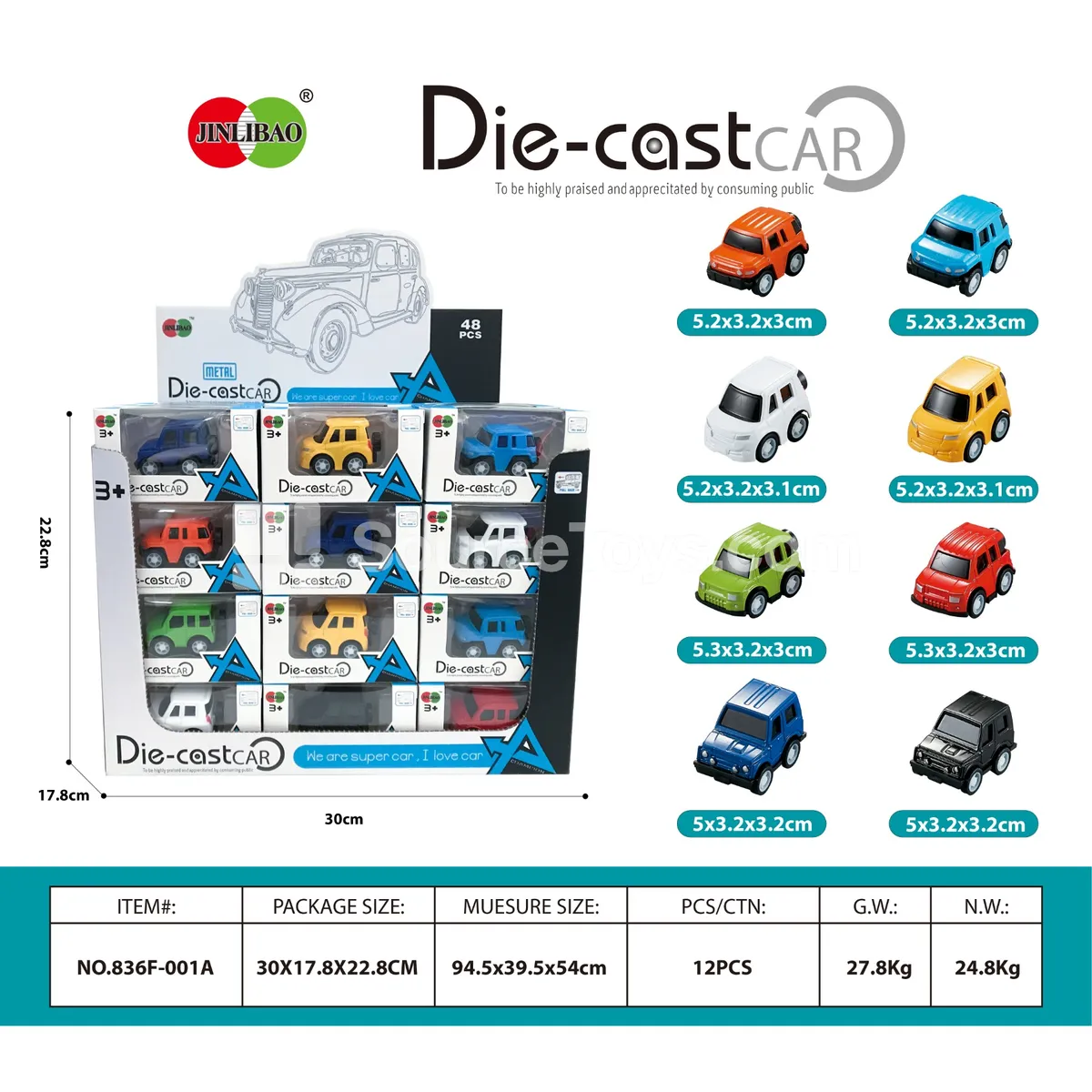 48PCS Display Box Mini Pull-Back Alloy Cars
