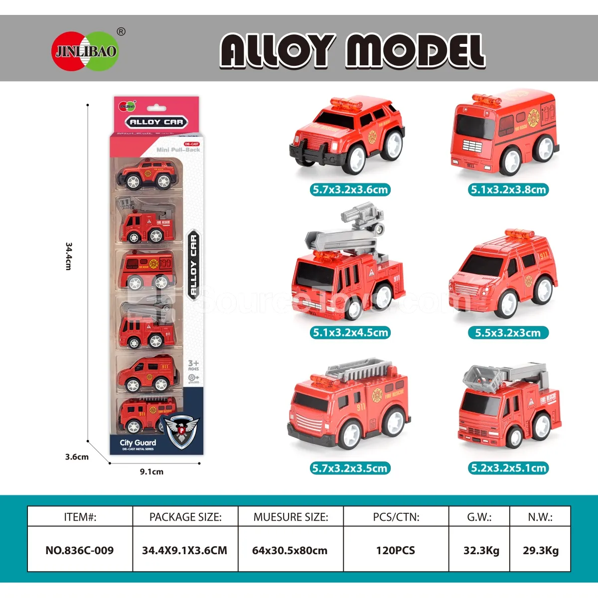 6PCS Mini Pullback Alloy Fire Trucks in Window Box 6PCS Mini Pullback Alloy Fire Trucks in Window Box