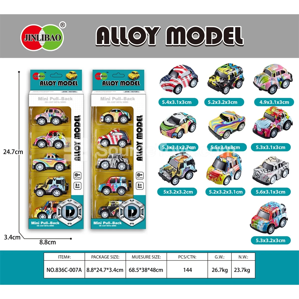 5pcs Mini Graffiti Friction-Powered Alloy Cars in Long Window Box