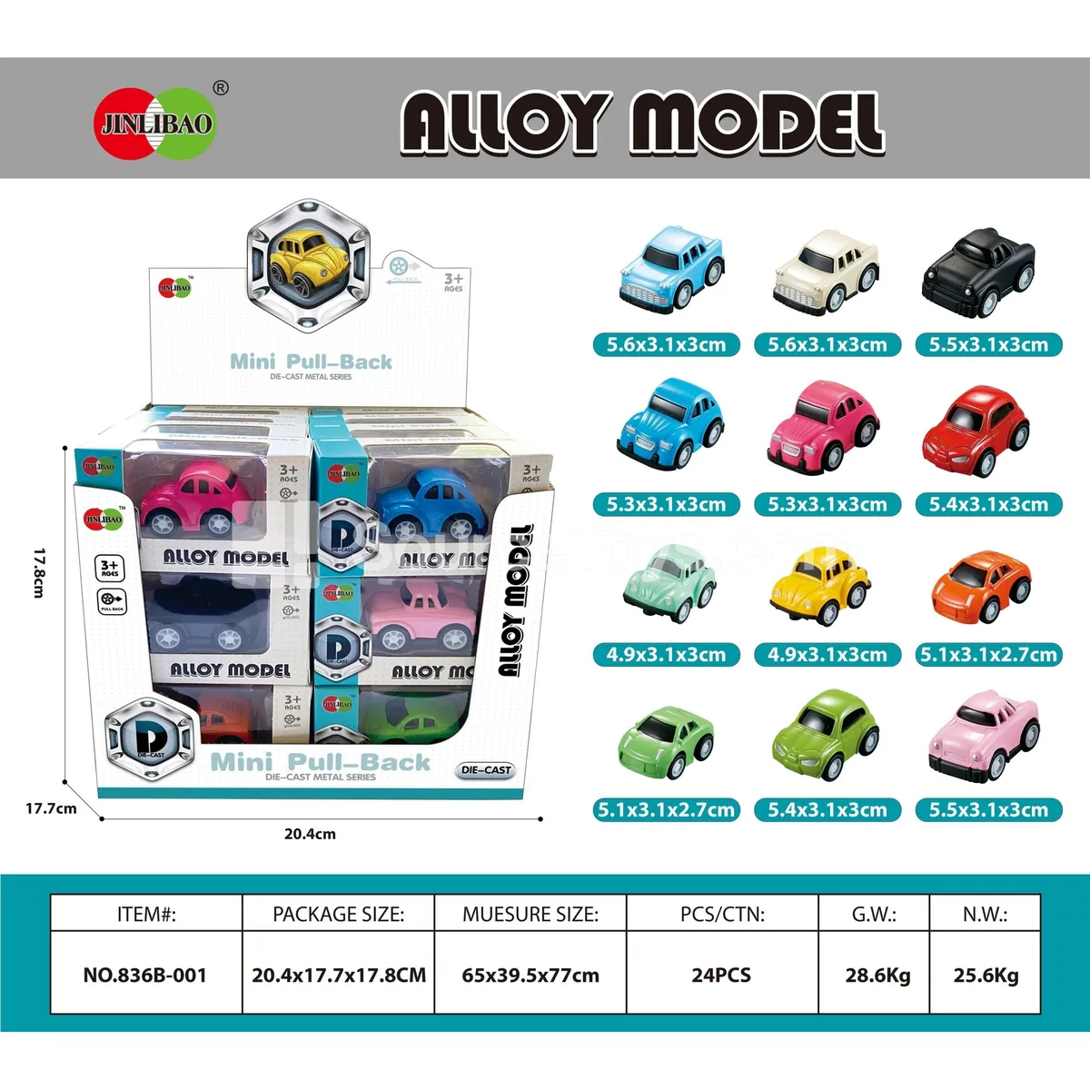 24PCS Display Box Mini Q-Style Friction-Powered Alloy Cars